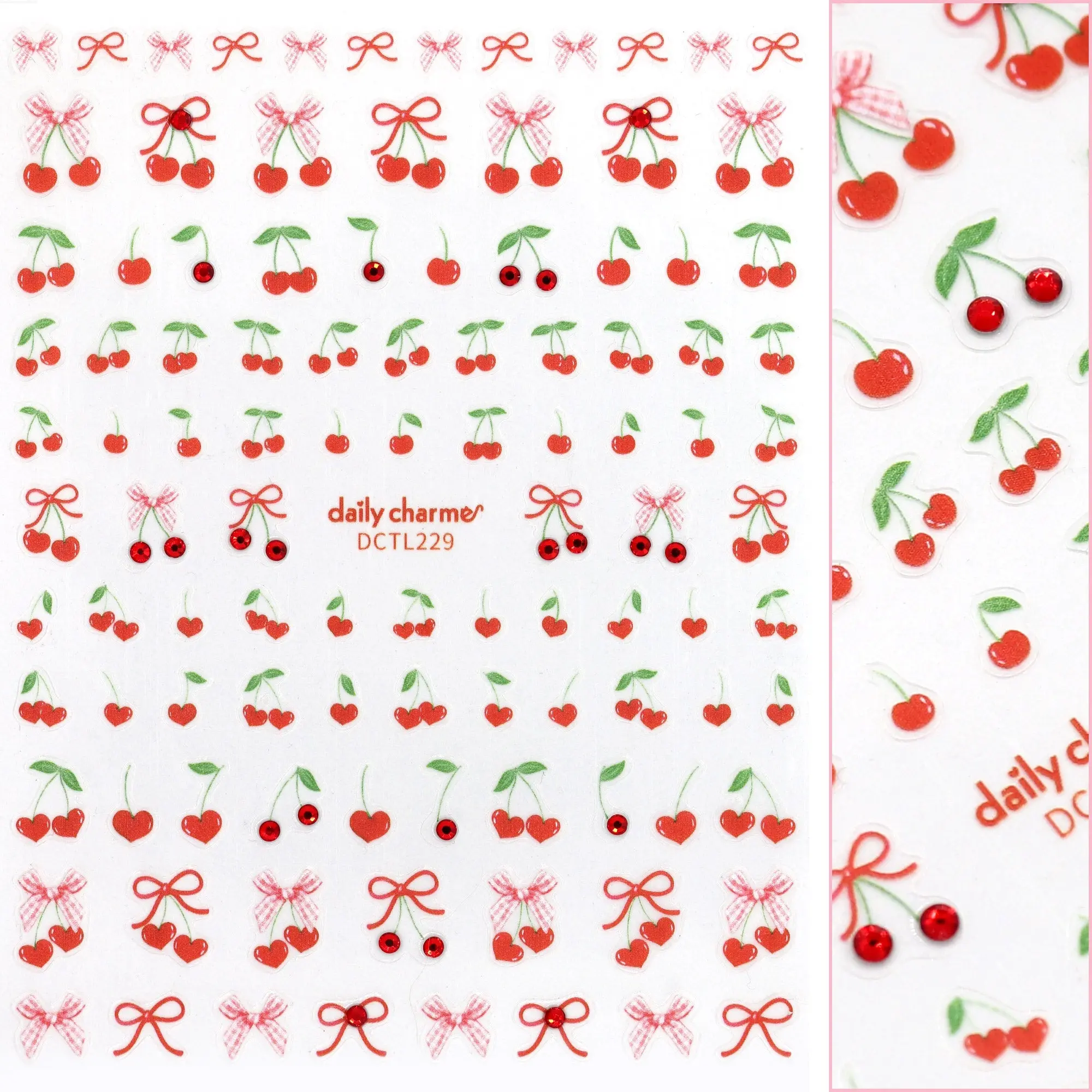 Valentine Bejeweled Nail Art Sticker Coquette Cherry